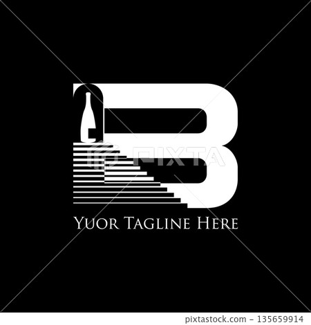 Initial B sans serif font line stripe wine bottle on stairs storage warehouse logo design graphic concept creative premium vector stock image top sell 135659914