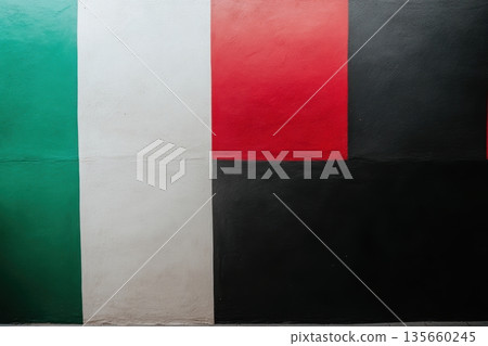 Colorful mural featuring Italian flag in a vibrant urban setting 135660245