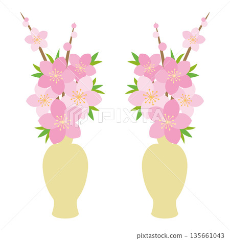 桃花插在花瓶中的插圖 135661043