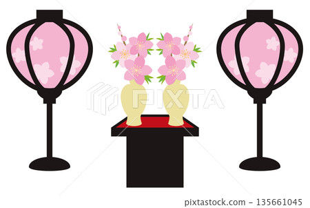 Hinamatsuri (Girl's Day) Hinamatsuri lanterns and peach blossoms illustration Hinamatsuri (Girl's Day) Hinamatsuri lanterns and peach blossoms illustration 135661045
