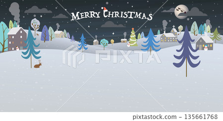 Winter Wonderland in christmas night background childish style vector illustration. Merry Christmas greeting card template have blank space. 135661768