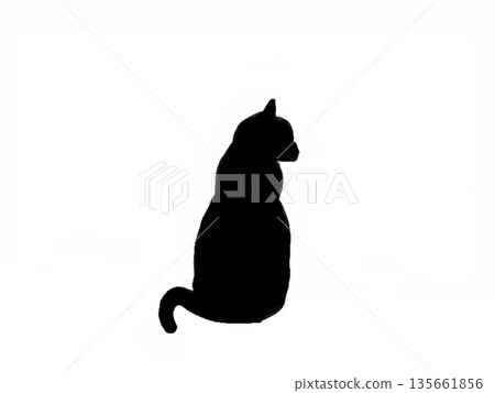 一隻貓坐著回頭看的剪影 一隻貓坐著回頭看的剪影 135661856