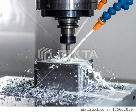 A cinematic shot of a large industrial CNC vertical machining center in operation A cinematic shot of a large industrial CNC vertical machining center in operation 135662039