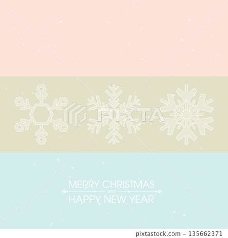 Merry Christmas and Happy New Year with various snowflake minimal style greeting card template have blank space on pastel background. 135662371