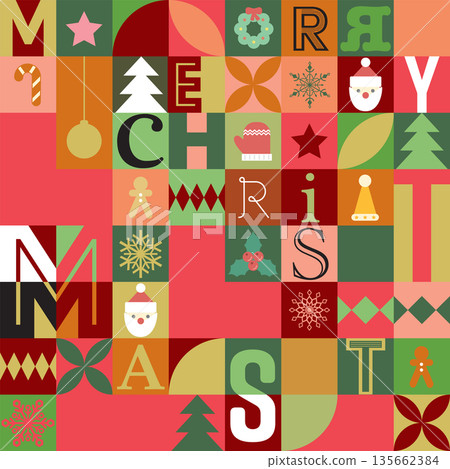 Merry Christmas and Christmas elements punchy style vector illustration. Merry Christmas and Christmas elements punchy style vector illustration. 135662384