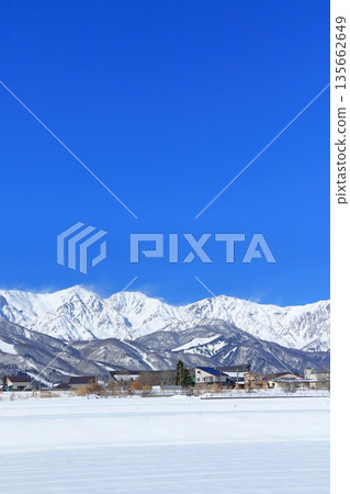 The Hakuba mountain range in winter as seen from the foot of the mountain The Hakuba mountain range in winter as seen from the foot of the mountain 135662649