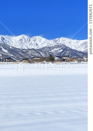 The Hakuba mountain range in winter as seen from the foot of the mountain The Hakuba mountain range in winter as seen from the foot of the mountain 135662651