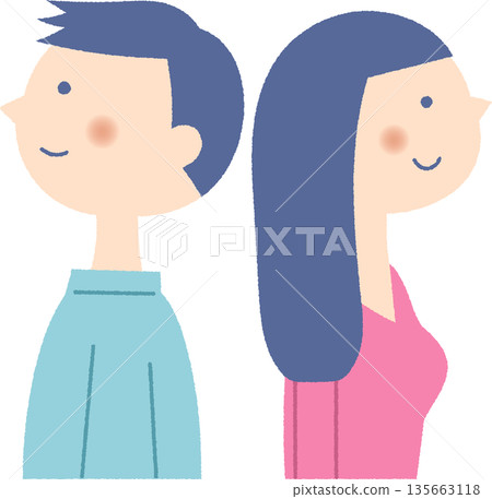 年輕女子背靠背站著 年輕女子背靠背站著 135663118