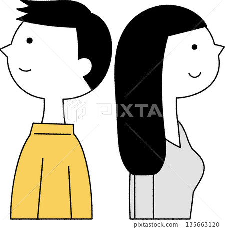 年輕女性背靠背站立,單色 年輕女性背靠背站立,單色 135663120