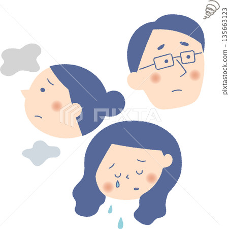 焦慮的臉部表情(男性和女性臉部圖示) 焦慮的臉部表情(男性和女性臉部圖示) 135663123