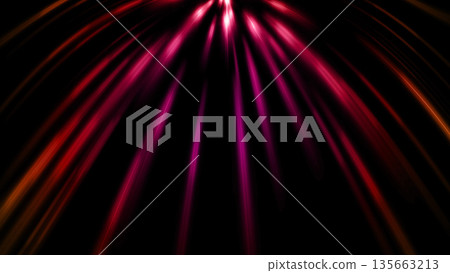 Red and pink light rays shining down on a black background Red and pink light rays shining down on a black background 135663213