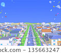 住宅區城鎮粉彩色城市街道背景流行 135663247