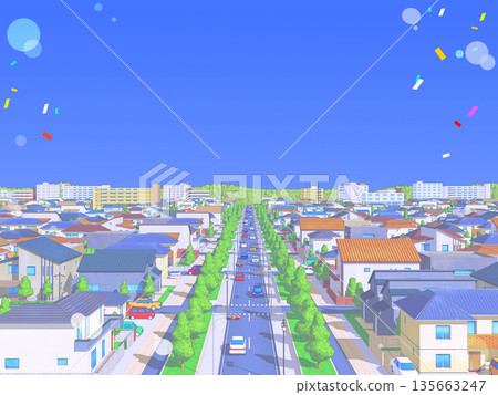 住宅區城鎮粉彩色城市街道背景流行 住宅區城鎮粉彩色城市街道背景流行 135663247