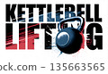 kettlebell lifting banner poster with text inscription, artistic grunge style illustration gym sport club crossfit branding 135663565