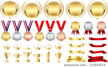 各種獎品，包括頸章、月桂花環、獎盃、皇冠等等。 135663614