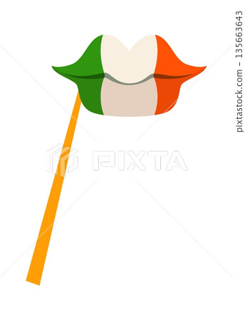 St Patricks Ireland flag woman lips photo booth mask. Saint Patrick festival kids photo booth vector prop, Irish holiday mask. Spring carnival sticker with Irish national flag colors woman lips St Patricks Ireland flag woman lips photo booth mask. Saint Patrick festival kids photo booth vector prop, Irish holiday mask. Spring carnival sticker with Irish national flag colors woman lips 135663643