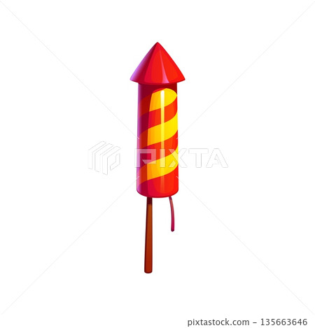 Chinese lunar New Year holiday icon of firecracker petard rocket, vector CNY celebration pyrotechnics. Chinatown festival banger or firecracker petard for Chinese New Year celebration or decoration Chinese lunar New Year holiday icon of firecracker petard rocket, vector CNY celebration pyrotechnics. Chinatown festival banger or firecracker petard for Chinese New Year celebration or decoration 135663646