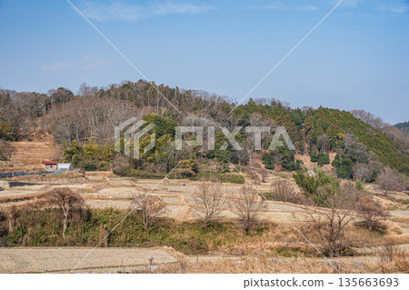 Winter scenery of the rice terraces in Inabuchi, Asuka Village, Nara Prefecture, one of Japan's 100 best rice terraces Winter scenery of the rice terraces in Inabuchi, Asuka Village, Nara Prefecture, one of Japan's 100 best rice terraces 135663693