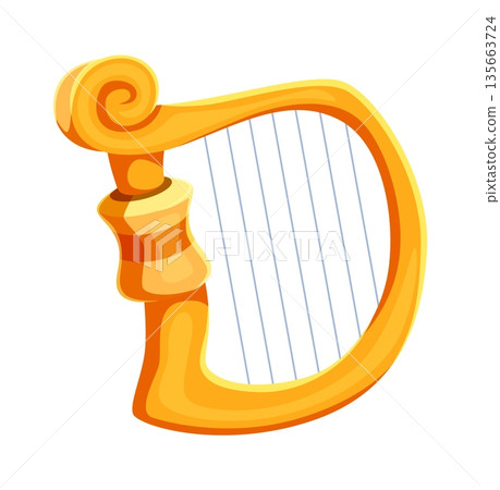 St Patricks font type golden harp letter D. Spring holiday font vector symbol, Irish folk type sign. Saint Patrick day alphabet letter or March celebration element with Ireland music instrument 135663724