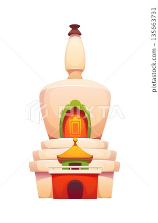 Cartoon Buddhism stupa building China landmark icon or symbol. Chinese architecture icon, Asia culture cartoon vector object. China isolated Buddhist temple or shrine building landmark symbol or item Cartoon Buddhism stupa building China landmark icon or symbol. Chinese architecture icon, Asia culture cartoon vector object. China isolated Buddhist temple or shrine building landmark symbol or item 135663731