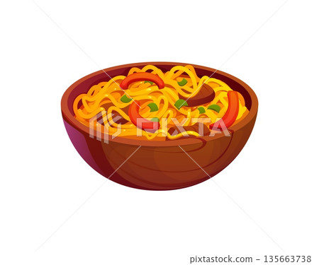 Chinese lunar New Year icon of noodles bowl dish for Asian holiday, vector food symbol. Chinese Lunar New Year or Chinatown festival traditional yi mein or yimian of China cuisine for celebration 135663738