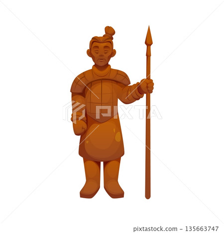 Chinese holiday, travel and culture icon of Terracotta Army warrior, vector symbol of China. Chinese archeology heritage icon of Terracotta Army soldier sculpture of China historical landmark 135663747