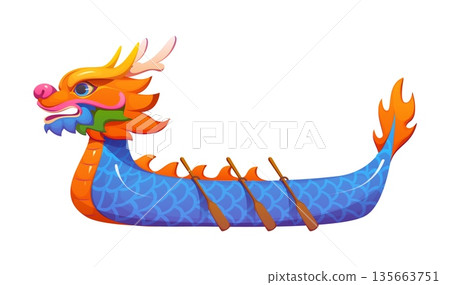 Cartoon dragon boat China culture icon or symbol. China festival or holiday symbol, Chinese culture vector icon. Asian isolated dragon boat tradition cartoon item or Asia history object Cartoon dragon boat China culture icon or symbol. China festival or holiday symbol, Chinese culture vector icon. Asian isolated dragon boat tradition cartoon item or Asia history object 135663751