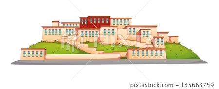 Cartoon Potala palace China landmark icon or object. Asia culture icon, China landmark vector symbol. Chinese or Tibet history cartoon building or Asian religion architecture object Cartoon Potala palace China landmark icon or object. Asia culture icon, China landmark vector symbol. Chinese or Tibet history cartoon building or Asian religion architecture object 135663759
