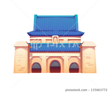 Cartoon ancient castle or temple China landmark icon or item. Asian culture and history object, Chinese isolated castle or temple architecture vector symbol. China landmark or tourist attraction icon 135663772