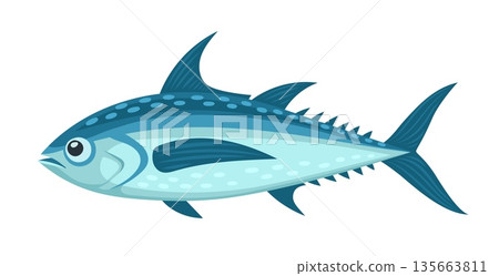 Tuna fish ocean underwater environment animal cartoon character. Aquatic wildlife cute personage, sea marine tuna fish cheerful vector mascot. Coral reef underwater aquatic animal happy character 135663811