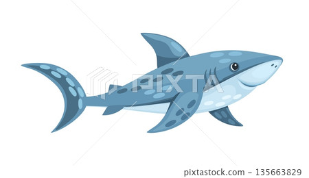 Great white shark ocean underwater marine animal cartoon character. Coral reef water wildlife cute mascot, sea marine aquatic animal funny vector character. Underwater creature cheerful personage 135663829