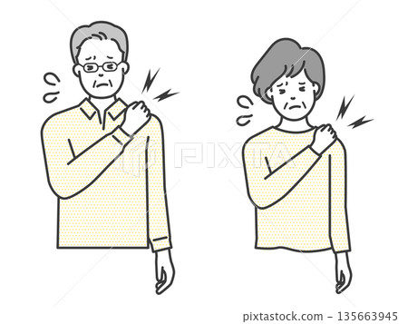 Vector illustration of an elderly person suffering from stiff shoulders 135663945