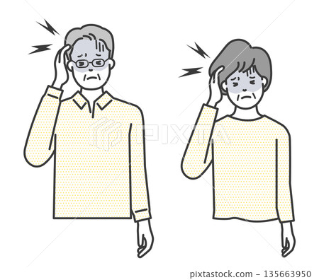 Vector illustration of an elderly person suffering from a headache Vector illustration of an elderly person suffering from a headache 135663950