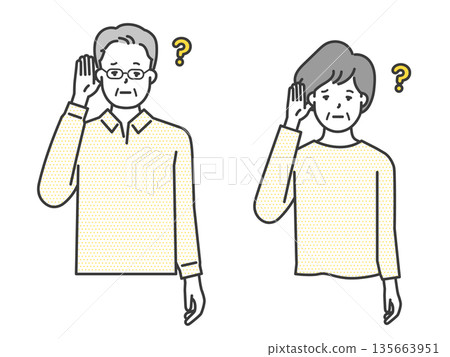 Vector illustration of elderly people who are hard of hearing due to hearing loss 135663951