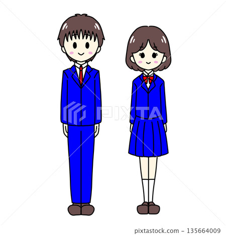 Illustration of male and female students in uniform 135664009