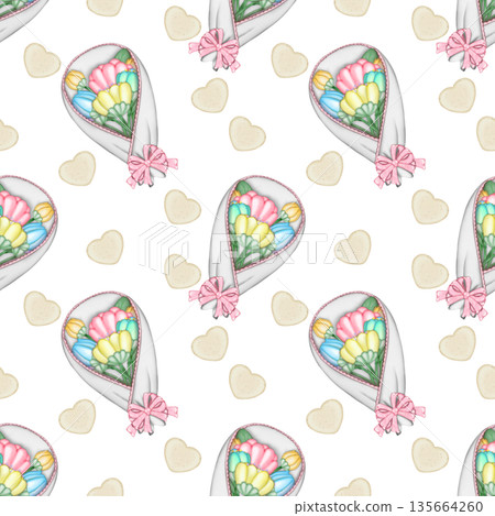 Seamless pattern Flower watercolor spring floral set. Hand drawn pastel flower, leaf, Cute nature. 135664260