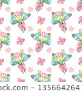 Seamless pattern Flower watercolor spring floral set. Hand drawn pastel flower, leaf, Cute nature. 135664264
