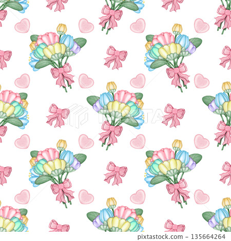 Seamless pattern Flower watercolor spring floral set. Hand drawn pastel flower, leaf, Cute nature. 135664264