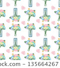 Seamless pattern Flower watercolor spring floral set. Hand drawn pastel flower, leaf, Cute nature. 135664267