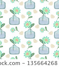 Seamless pattern Flower watercolor spring floral set. Hand drawn pastel flower, leaf, Cute nature. 135664268
