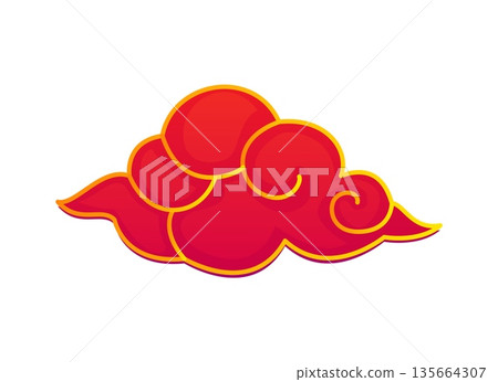 Chinese lunar New Year holiday icon of red cloud with golden decoration, vector Asian symbol. Chinese Lunar New Year ornament of Xiangyun cloud or Yunwen sign of luck and prosperity or blessing 135664307