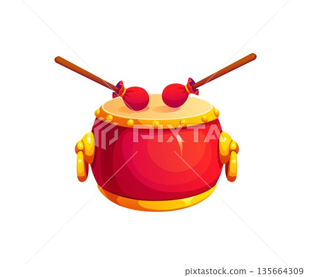 Chinese lunar New Year icon of drum musical instrument for Asian holiday, vector symbol. Chinese Lunar New Year or Chinatown festival drum Tanggu, China culture and ceremonial music tradition Chinese lunar New Year icon of drum musical instrument for Asian holiday, vector symbol. Chinese Lunar New Year or Chinatown festival drum Tanggu, China culture and ceremonial music tradition 135664309