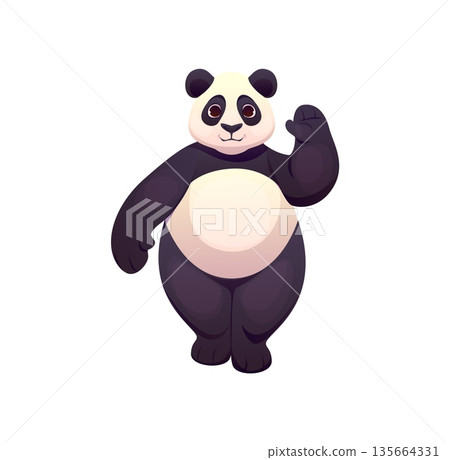 Chinese travel, culture, and holiday icon of panda character, vector symbol of China. Cartoon giant panda bear or Chinese funny animal with greeting for Chinese Lunar New Year and Chinatown festival Chinese travel, culture, and holiday icon of panda character, vector symbol of China. Cartoon giant panda bear or Chinese funny animal with greeting for Chinese Lunar New Year and Chinatown festival 135664331
