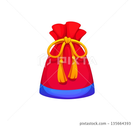 Chinese Lunar New Year lucky pouch or happy bag gift for Asain holiday, vector icon. Traditional hebao red bag or lucky pouch symbol of good fortune, wealth and prosperity on Chinese New Year Chinese Lunar New Year lucky pouch or happy bag gift for Asain holiday, vector icon. Traditional hebao red bag or lucky pouch symbol of good fortune, wealth and prosperity on Chinese New Year 135664393