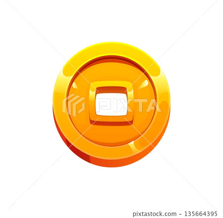 Chinese New Year icon of golden coin for Asian lunar holiday, vector symbol of wealth and fortune. China traditional gold coin money for Feng Shui art, Chinese New Year and CNY of Chinatown decoration Chinese New Year icon of golden coin for Asian lunar holiday, vector symbol of wealth and fortune. China traditional gold coin money for Feng Shui art, Chinese New Year and CNY of Chinatown decoration 135664395