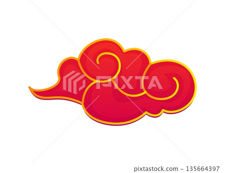 Chinese lunar New Year icon of red cloud decoration for Asian holiday, vector symbol. Chinese Lunar New Year red cloud with golden ornament for Chinatown festival and luck or prosperity sign 135664397