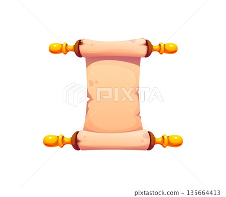 Chinese New Year holiday icon of parchment scroll or Asian ancient papyrus letter, vector symbol. Antique calligraphy parchment scroll or imperial document for Chinese Lunar New Year and Asia culture 135664413