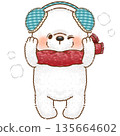 Polar bear wearing a scarf with earmuffs in the correct position 135664602