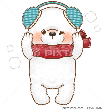 北極熊戴著圍巾和耳罩，姿勢正確 135664602