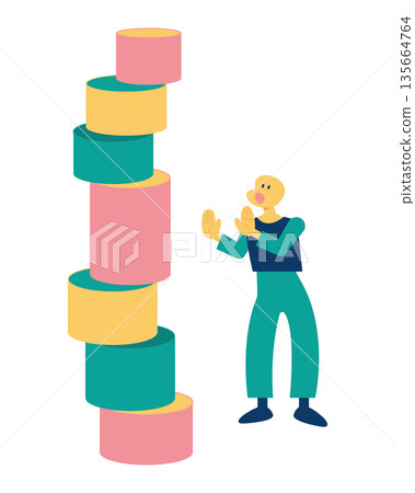 描繪一個人正在處理堆積如山的不穩定問題 135664764